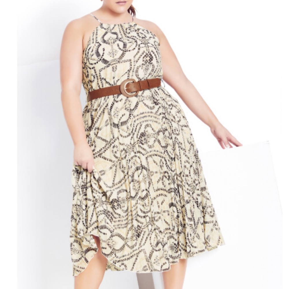 City Chic- Halter Tile dress in Ivory